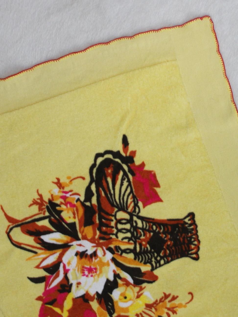 月牙边老式印花单人枕巾怀旧复古经典全棉少数民族包头巾