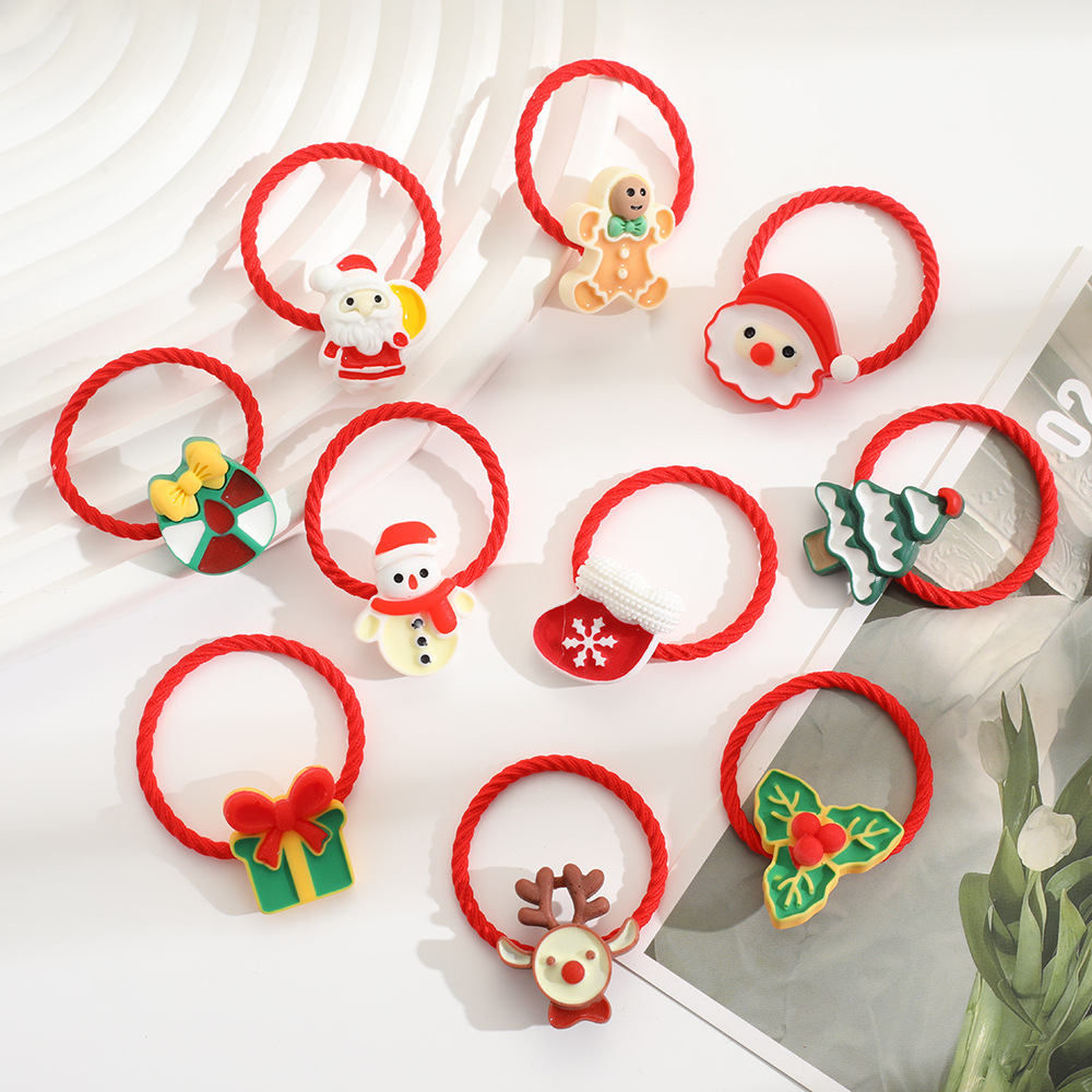 儿童圣诞头绳宝宝圣诞节发绳大红色圣诞老人发卡女孩皮筋发绳批发