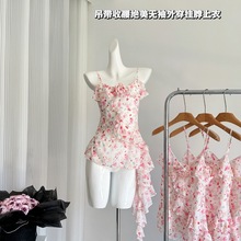 3toyoung专属甜茶黑色吊带背心衬衫夏季收腰绝美无袖外穿挂脖上衣