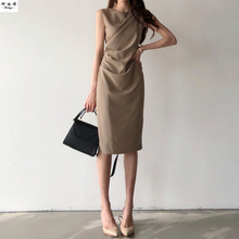 韩版无袖裙子修身包臀连衣裙  设计感夏季新款中长款通勤直筒裙