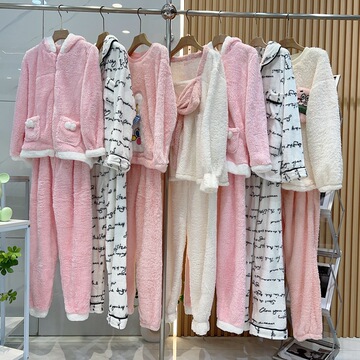 妤写冬季珊瑚绒睡衣品牌女装法兰绒卡通家居服套装批发直播货源