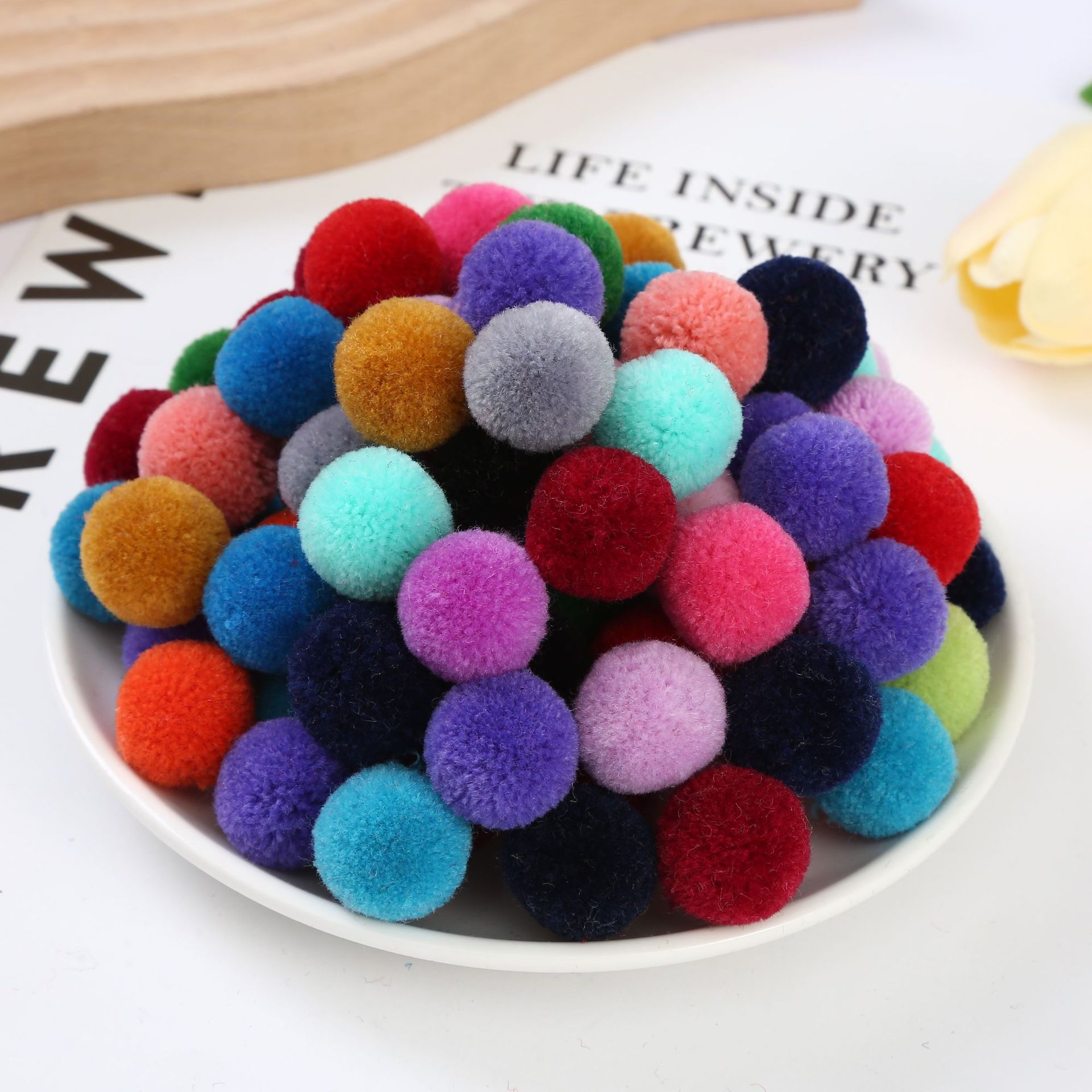 彩色毛毛球杨梅球 diy儿童玩具毛线球围巾毛球画混色毛绒球现货