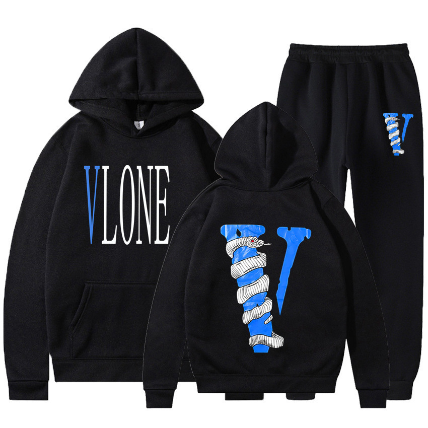 欧美街头潮牌vlone联名毒蛇缠绕蓝色大v男女卫衣休闲连帽外贸男装