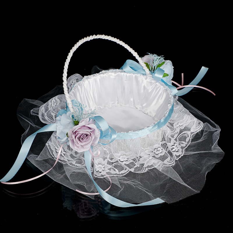 Western-Style Wedding Flower Basket White Hand-Held Flower Basket Outdoor Wedding Petal Basket Western-Style Wedding Supplies Wholesale