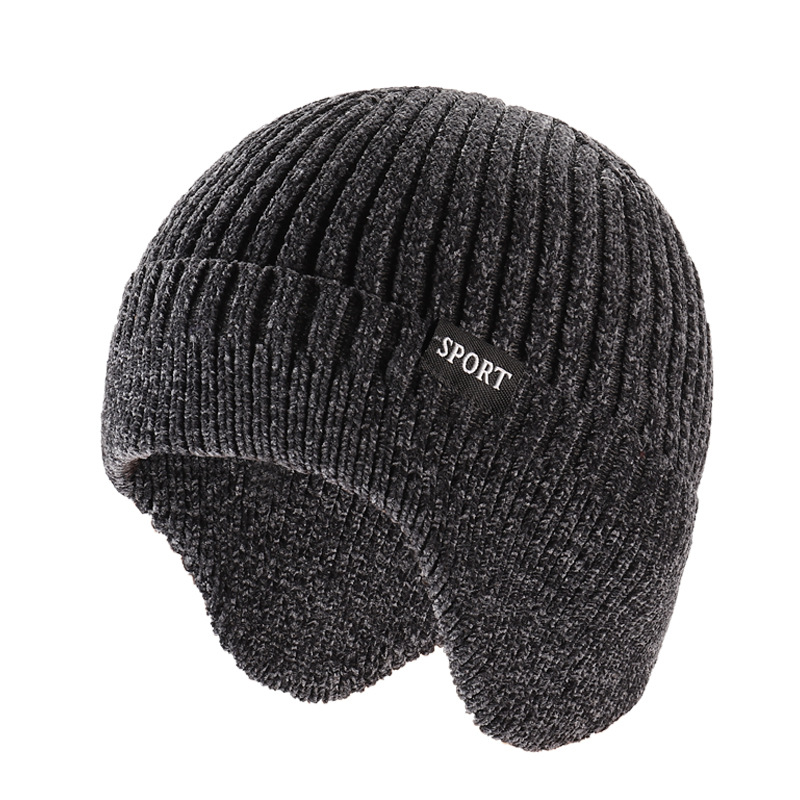 Chenille Windproof Earflaps Hat Fleece-Lined Thickened Unisex Outdoor Riding Cap Autumn Winter Thermal Knitting Sweat