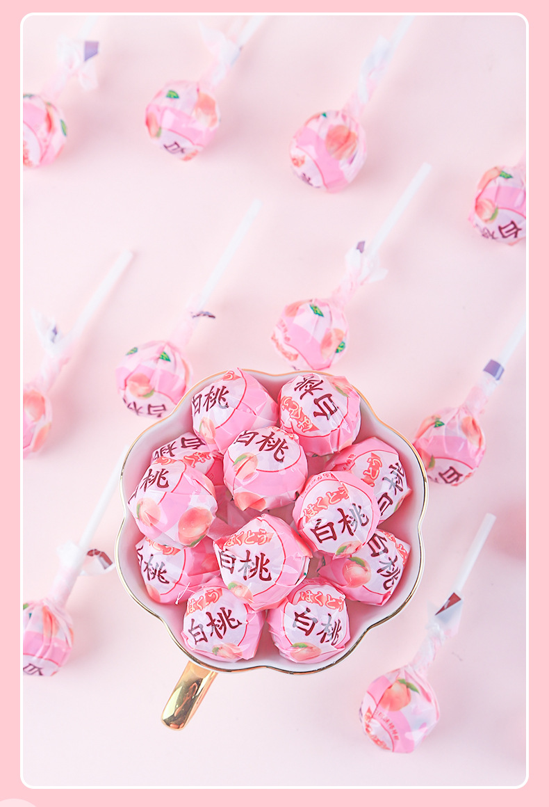 网红高颜值白桃棒棒糖水蜜桃味少女心创意零食结婚喜糖果批发年货
