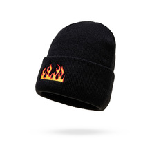 速卖通新款刺绣火焰男个性街头嘻哈针织帽冬季女士保暖毛线帽冷帽
