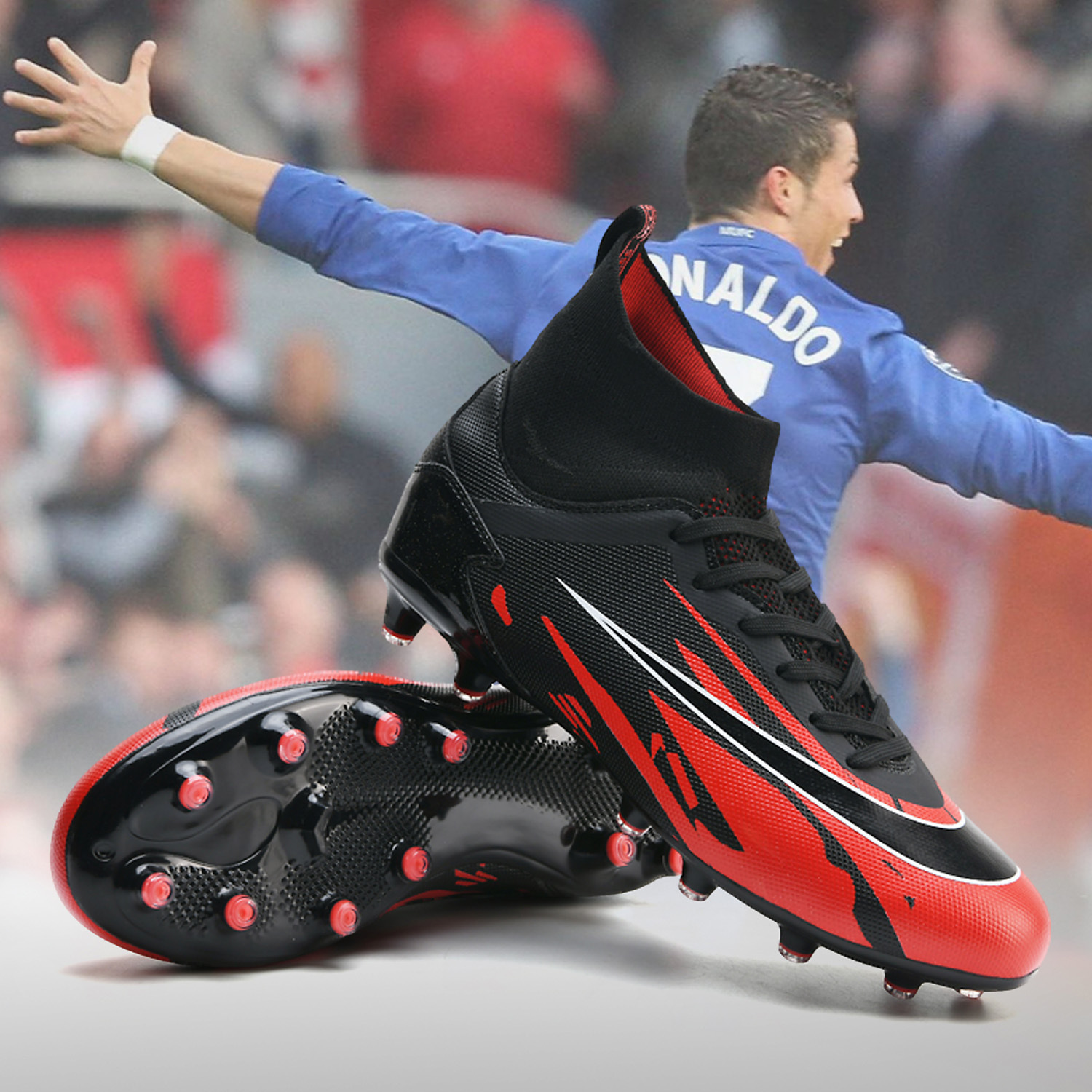 梅西球鞋男学生高帮长钉户外运动鞋透气碎钉人造草坪防滑球鞋女孩