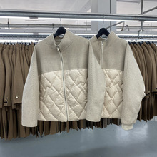 加工定制2023年秋冬韩版女士短款舒适拼接羊毛羽绒大衣外套小个子