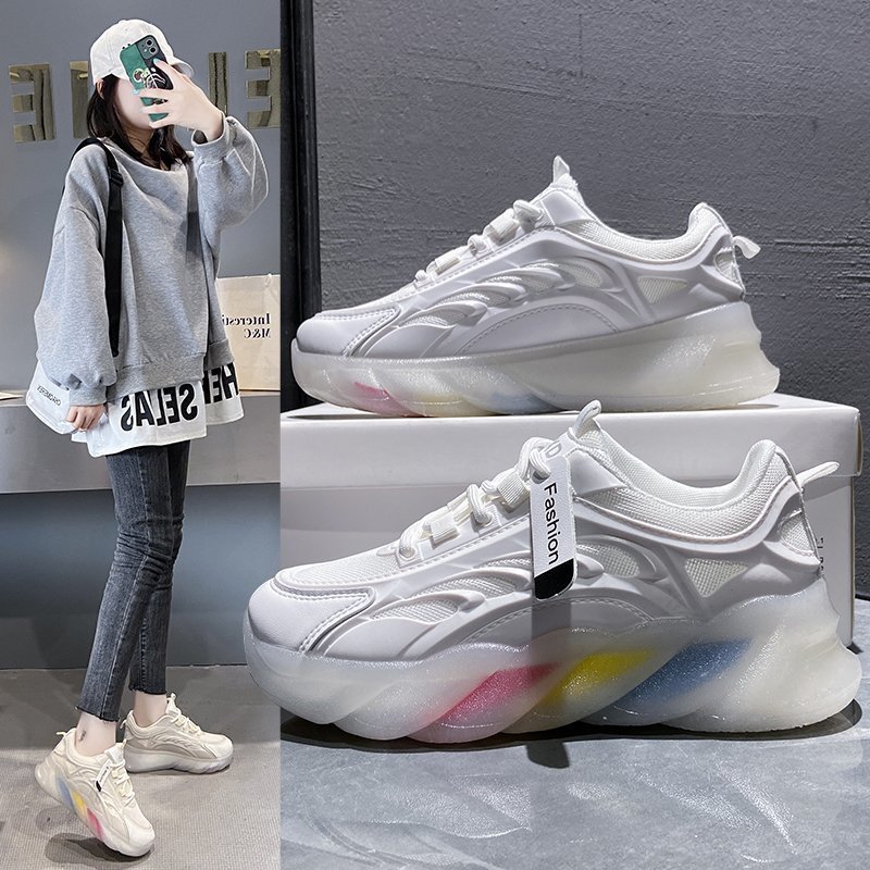 彩虹果冻底老爹鞋女2022春夏季新款时尚厚底休闲网面透气运动女鞋