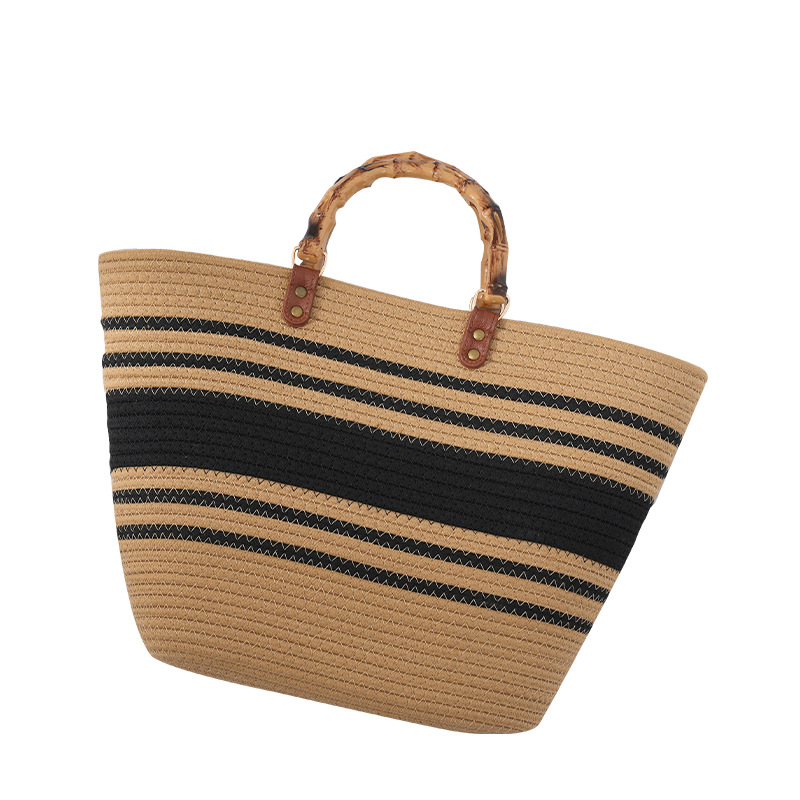 South Korea Dongdaemun Women's Handbag Same Style Striped Cotton String Woven Hand Bag Contrast Color Seaside Vacation Beach Bag