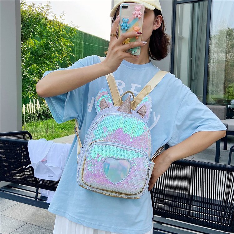 2021 Cross-Border Sequined Unicorn Backpack New Girly and Fashion Backpack Cartoon Cute School Bag Travel Backpack