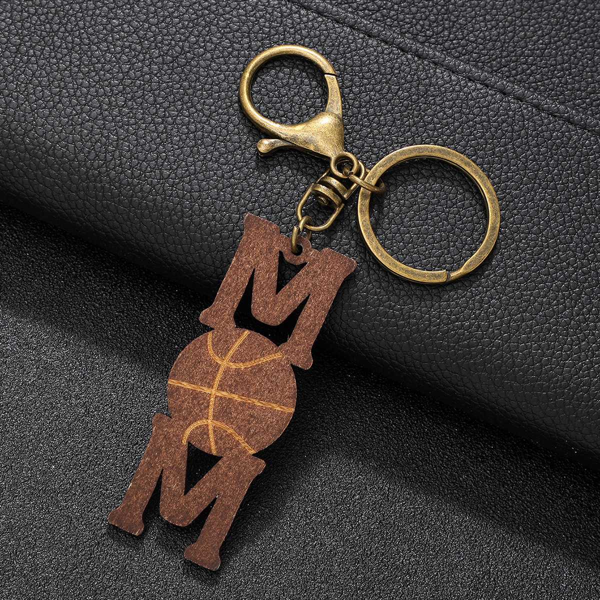 Sports Style Ball Football Basketball Baseball Rugby Mom Mother's Day Wood Piece Vintage Keychain Pendant Cross-Border