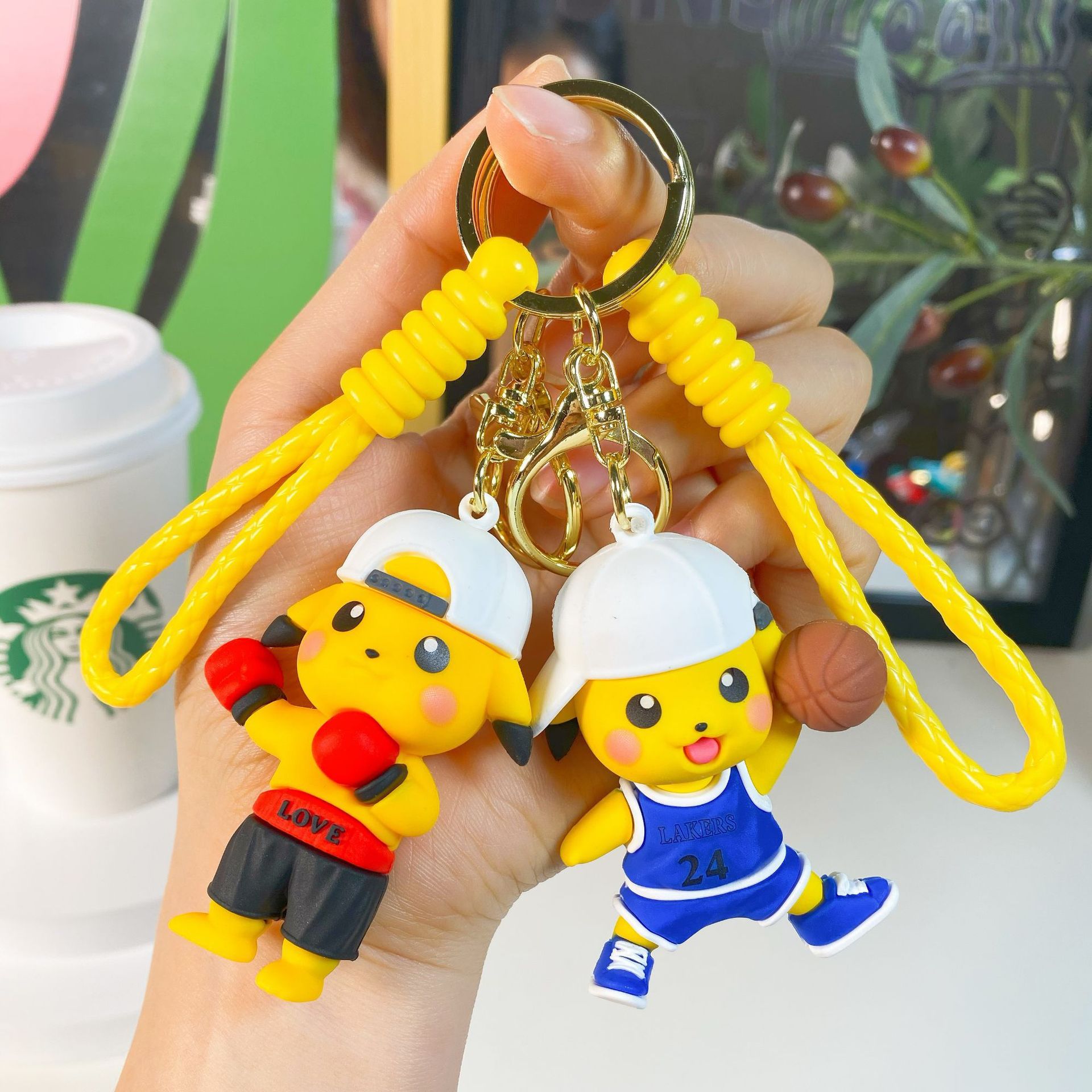 Cartoon Football Skateboard Pikachu Key Chain Accessories Men and Women Couple Bags PVC Pendant Small Gifts Wholesale