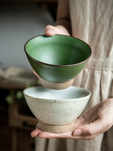 K9HX批发 特色手工粗陶斗笠碗家用加厚米饭碗复古陶瓷碗个性高脚