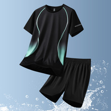 运动T恤男宽松透气速干短袖跑步套装夏季健身篮球装备训练两件套