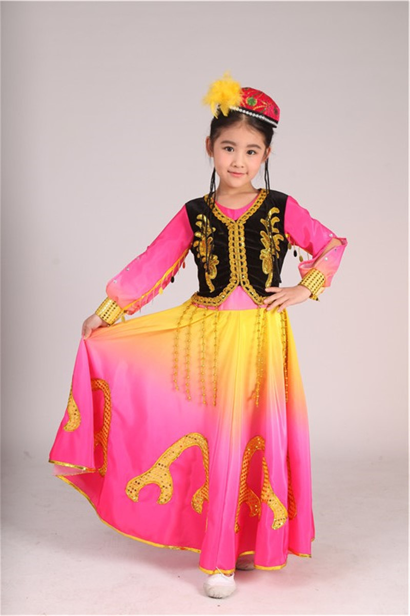 新疆舞蹈演出服女成人儿童维吾尔族表演服装少数民族舞蹈服大摆裙