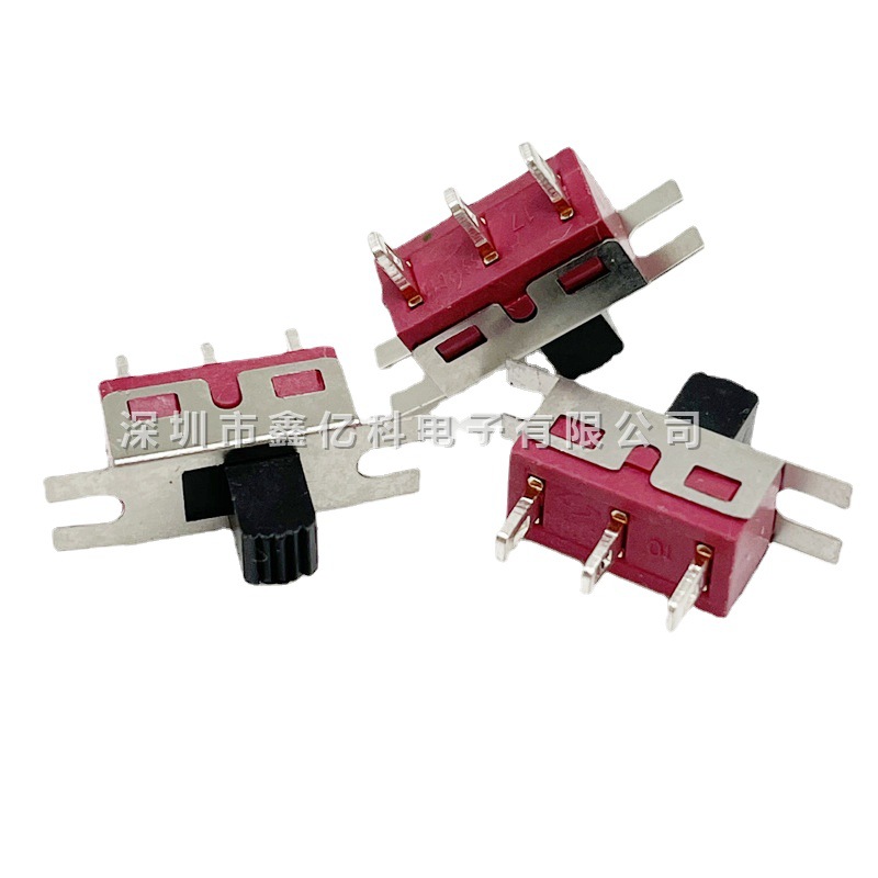 ss12d08g5拨动开关 3脚2档带耳朵红色 u型片 黑柄高5mm ss12d10g5