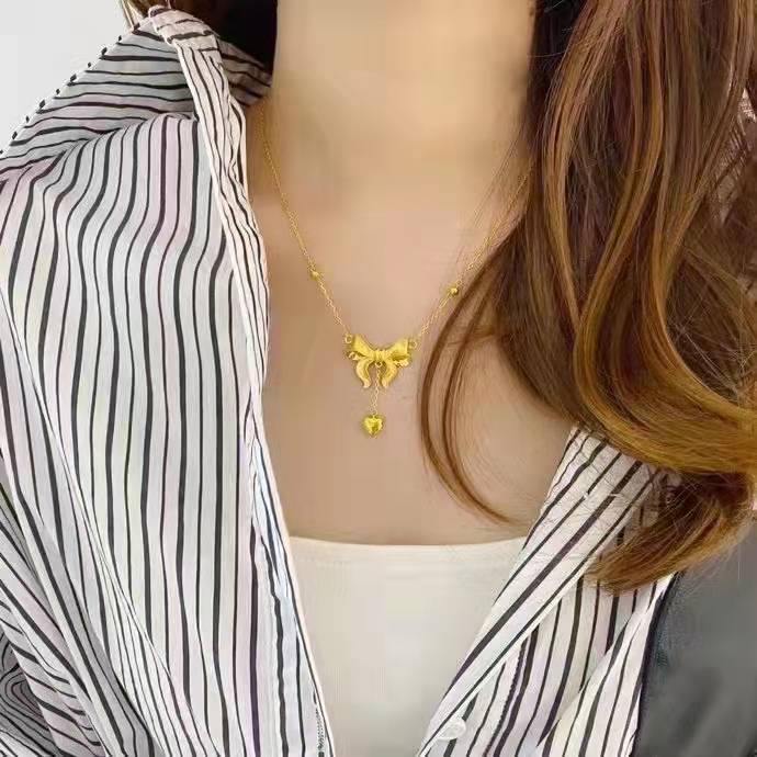黄金项链女5g黄金足金999在逃公主蝴蝶结套链 24k万足金o字项链