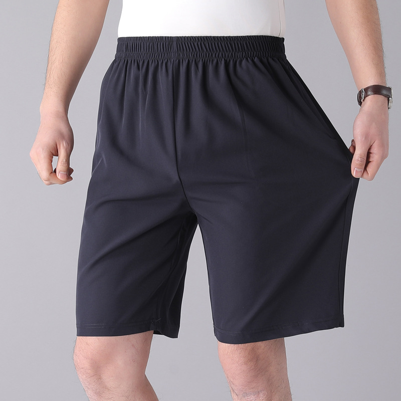 Quick-Drying Stretch Shorts Men's Summer Thin Casual Cropped Pants Solid Color Black Loose High Waist Comfort Breathable Middle-Aged Breeches