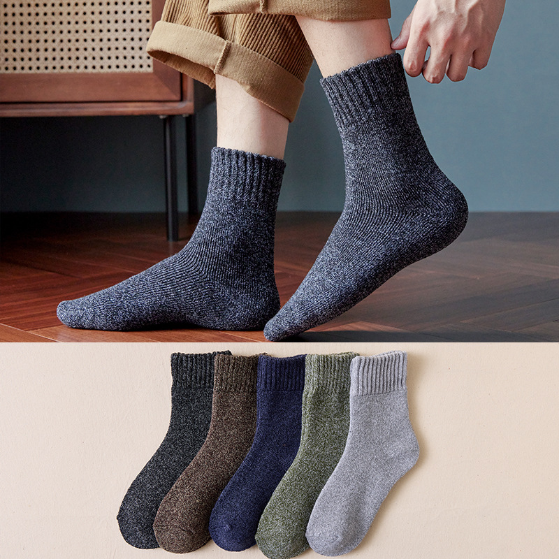 Socks Men's Winter Fleece Lined Padded Warm Keeping Terry-Loop Hosiery Men's Mid-Calf Length Sock Room Socks Parallel Towel Socks Wholesale