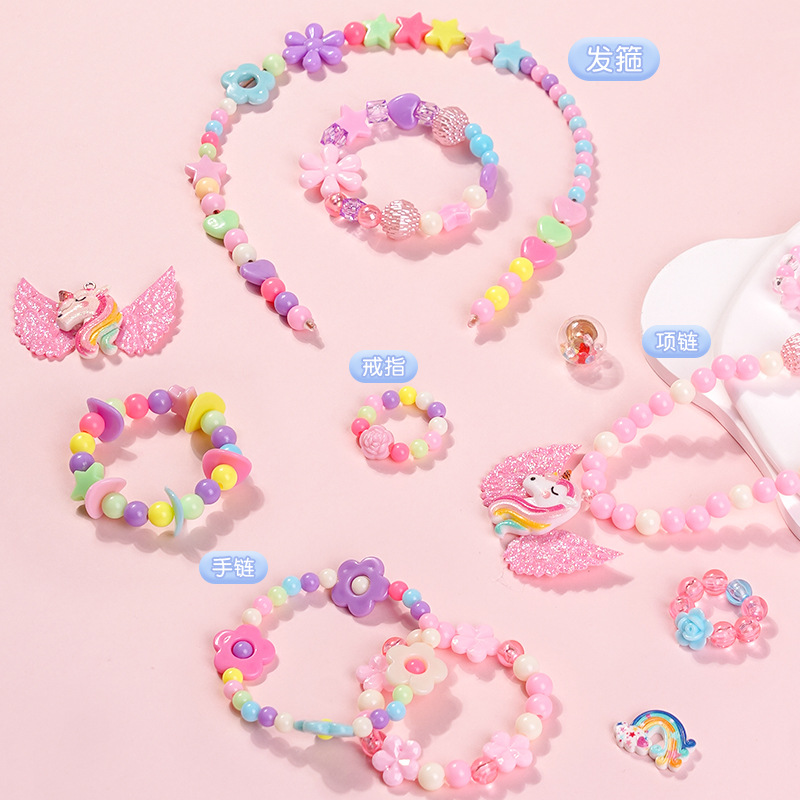 Children String Beads Handmade DIY Accessories Pendant Bracelet Color Acrylic Scattered Beads Material Package Educational Toys Suit