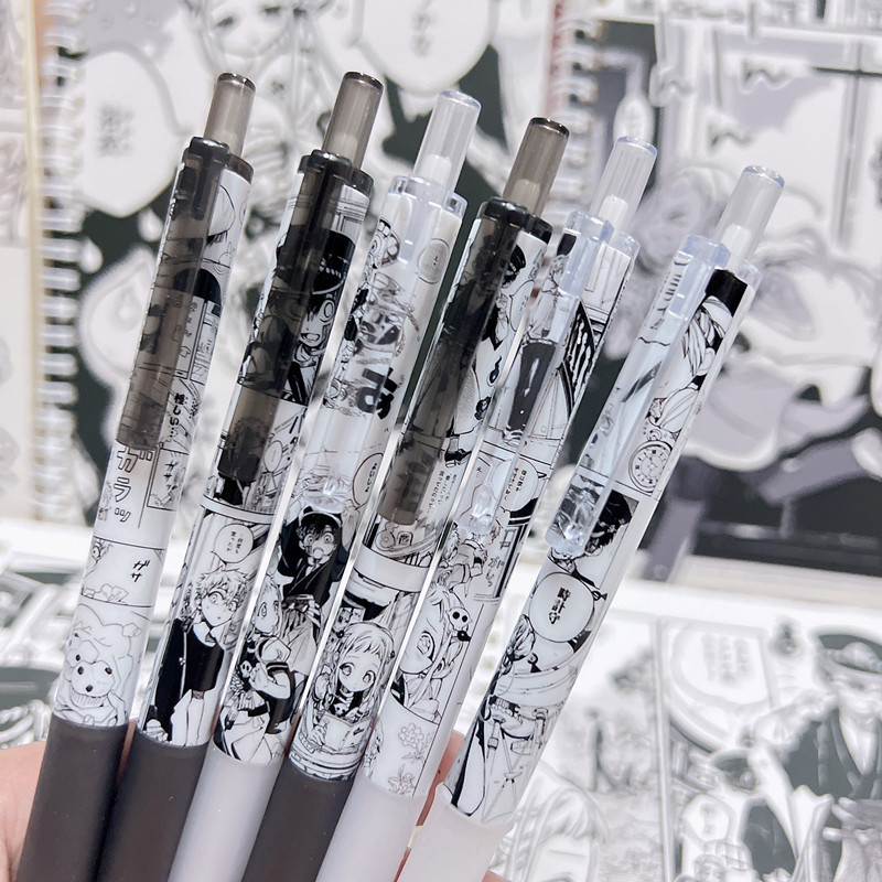 动漫笔黑色花子君漫画笔黑白配可爱中性笔按动笔学生网红ins黑笔