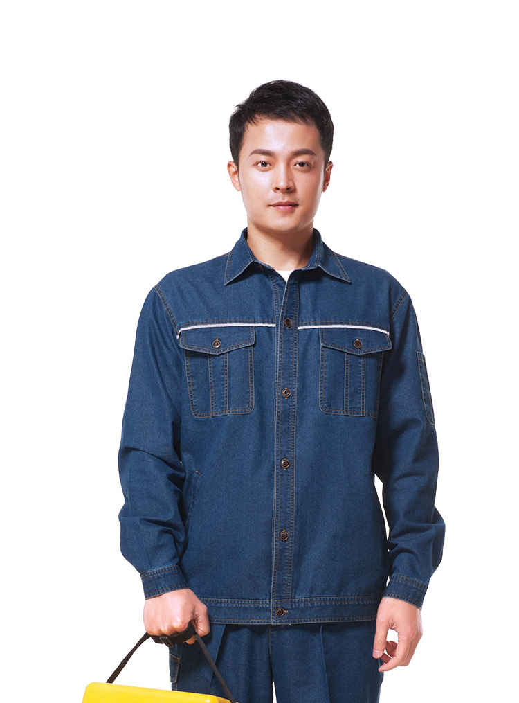 夏季薄款棉长袖牛仔工作服套装男国女家电网电力套装工人棉工装