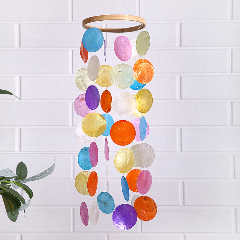 Factory Direct Sales Colorful Mirror Shell Wind Chimes Natural Ocean Shell Birthday Gift Balcony Hanging Door Decoration Crafts