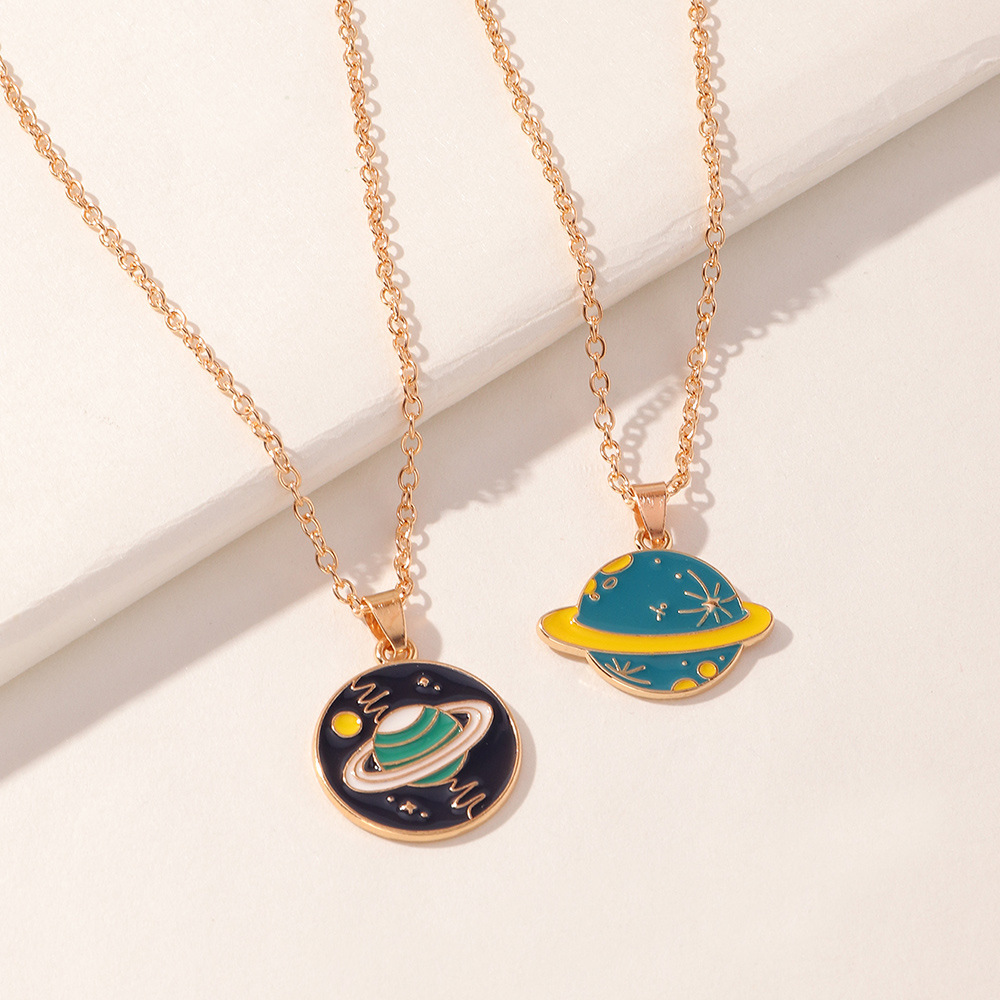 跨境热卖新款 嘻哈快乐星球项链 个性男女蓝色星球情侣闺蜜锁骨链
