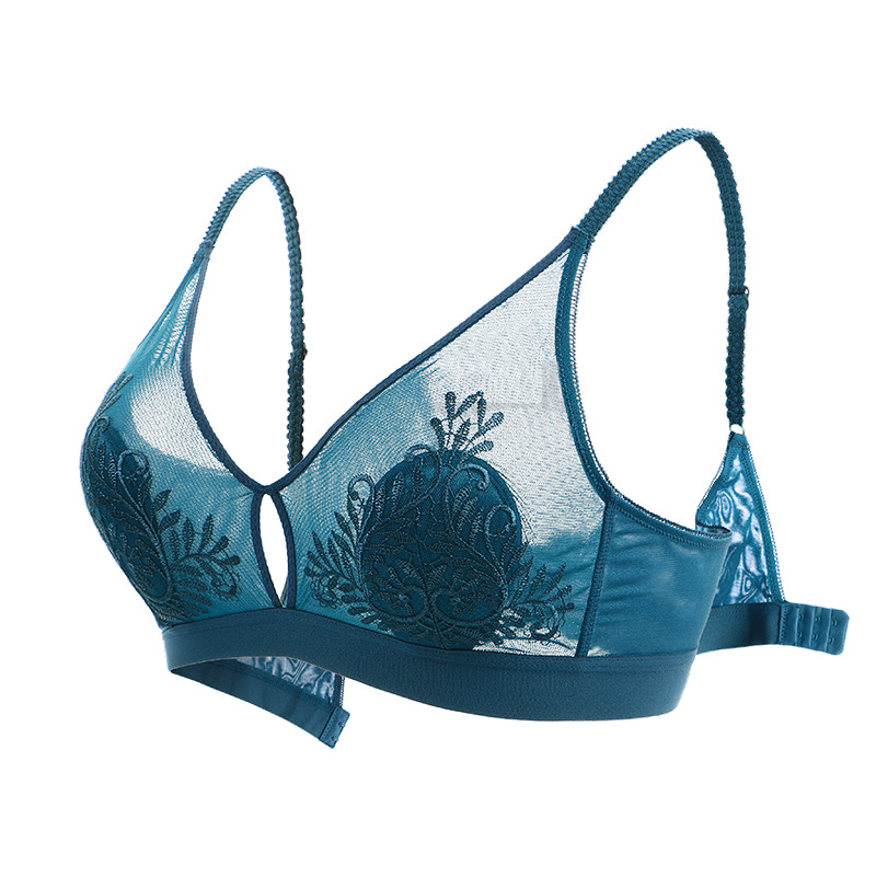 2181#水晶杯轻薄舒适透气聚拢文胸 性感蕾丝防凸点无钢圈大码内衣