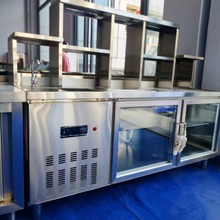 开奶茶店设备全套不锈钢操作台水吧台商用厨房冷藏工作台设备