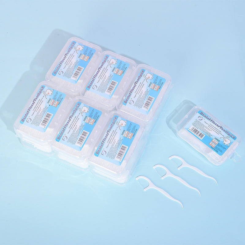 Baixing Factory Direct Supply Floss 30 PCs Boxed Dental Floss Family Pack Plastic Toothpick Single H7502 Square Box Ear Hanging