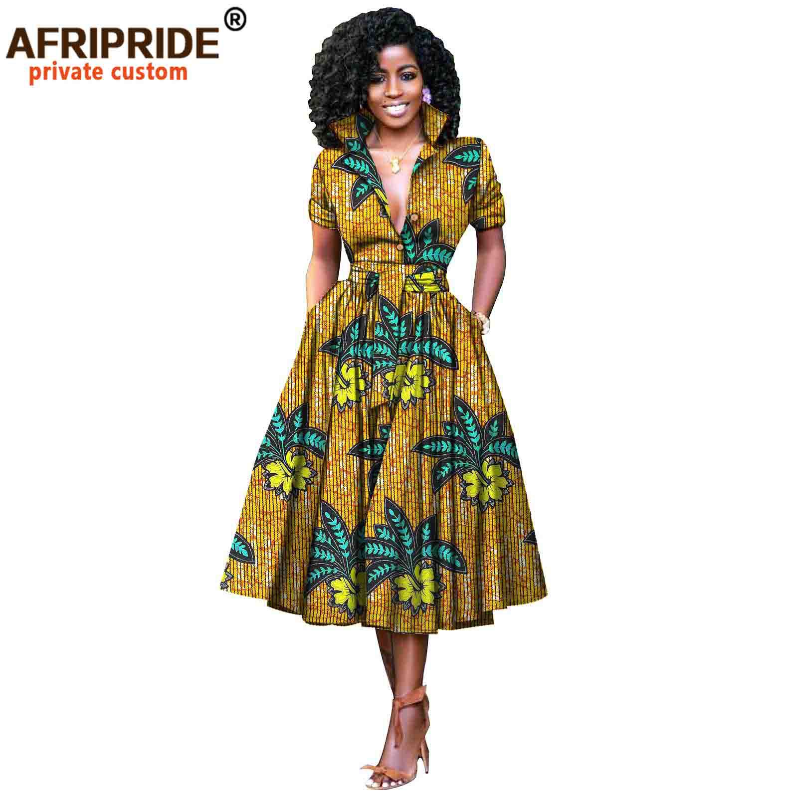New African Ethnic Print Batik Women's V-neck plus Size Fashion Dress Afripride S2025072