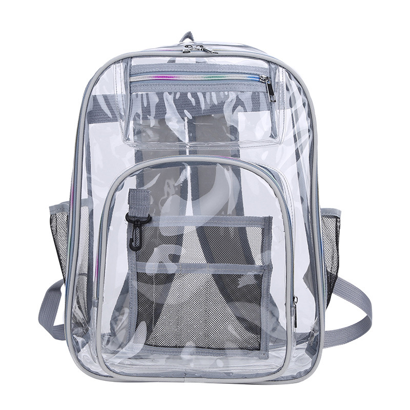 Cross-Border Transparent Backpack Men's Summer Large Capacity PVC Plastic Jelly Swimming Trip Backpack Waterproof Schoolbag Fashion