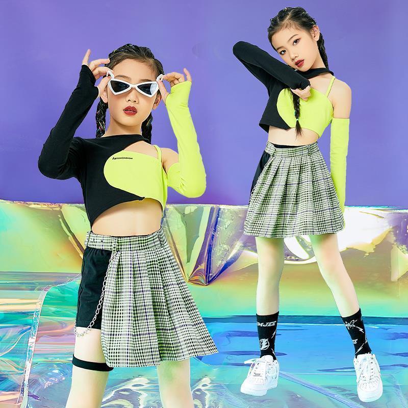 秋新款啦啦露脐舞蹈套装儿童爵士舞服装t台走秀潮女童表演出服