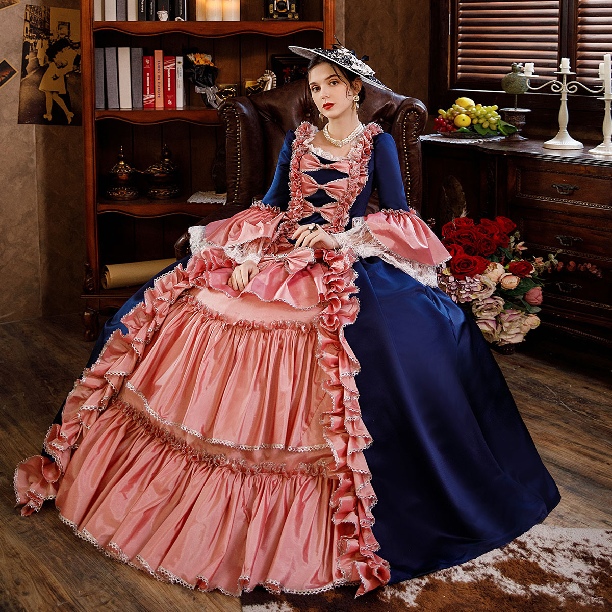 法式蓬裙礼服话剧公主演出礼服花车巡游主持服装钢琴国风皇室女仆