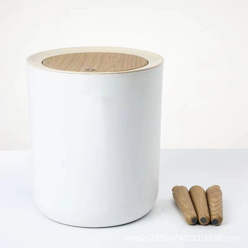 Japanese-Style round with Lid Trash Can Household Kitchen and Bedroom Toilet Creative Pressing High-Leg Trash Can