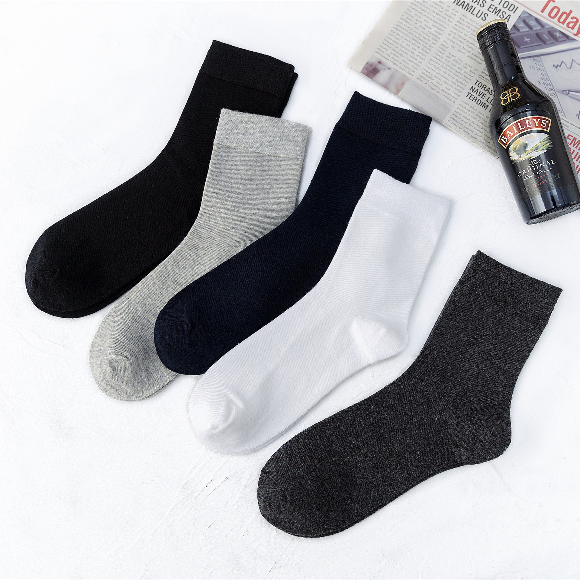 10双装 袜子男士秋冬季中筒商务长袜男宽口纯棉宽松黑色袜子棉袜