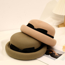 秋冬新款澳洲羊毛毡帽子英伦文艺赫本风毛呢礼帽女气质圆顶帽子