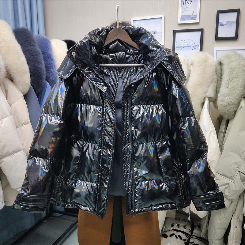 亮面羽绒服女短款2021新款韩版90白鸭绒小个子加厚面包服外套免洗
