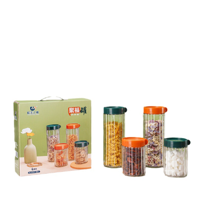 Grains Candy Storage Tank Kitchen Food Sealed Jar Glass 10 PCs Set Transparent Jar Grain Moisture-Proof Seasoning Gift Box