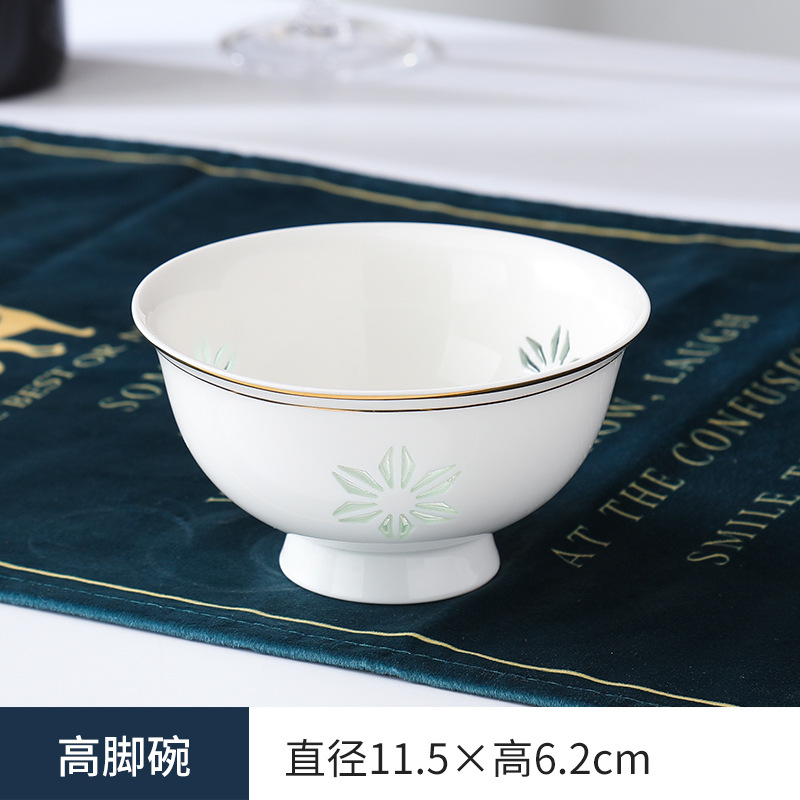 Linglong Bowl Household Chinese Anti-Scald Tall Bowl Light Luxury Ceramic Tableware Bowl and Plates Set for Eating Vegetable Soup Bowls and Chopsticks Commercial Use