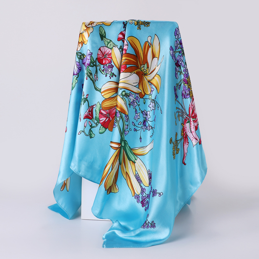 2023 New Large Kerchief 90 Women's Silk Scarf Imitation Silk All-Match Scarf Summer Printing Headcloth Shawl Wholesale