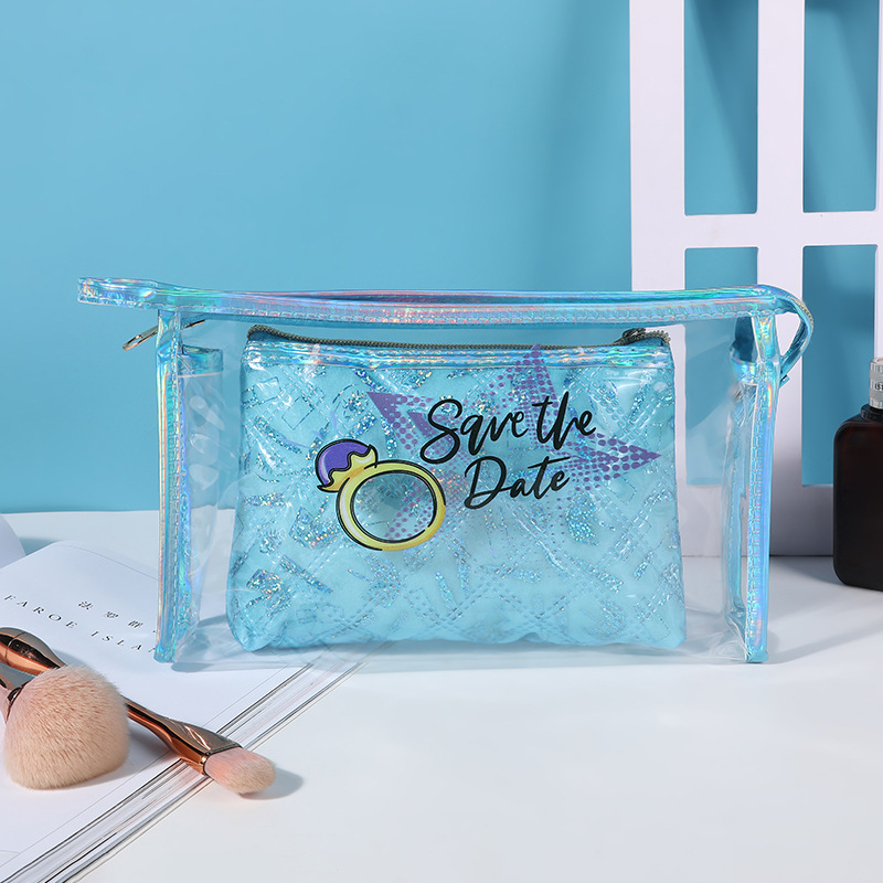 Girl Heart Double Layer Transparent Cosmetic Bag Creative Large Capacity Travel Storage Bag Wash Bag Portable Portable Pouch