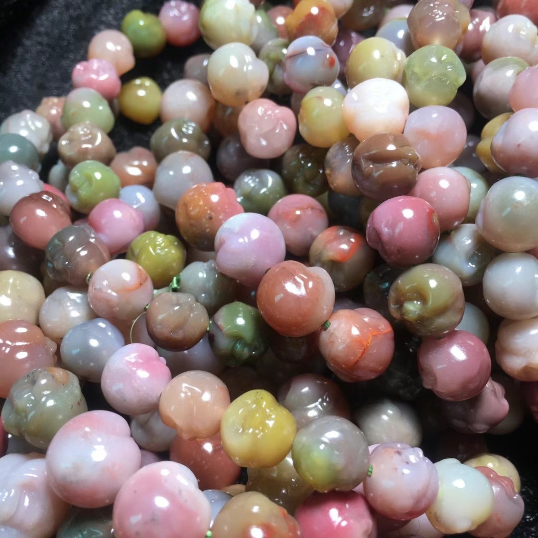 天然七彩盐源雕刻件盐源玛瑙佛头手链男女款单圈手串厂家批发