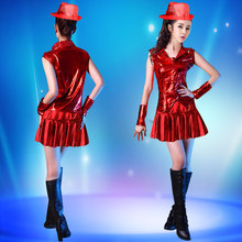 女爵士舞表演服拼色裙款套装成人现代舞蹈服学生亮片啦啦操演出服