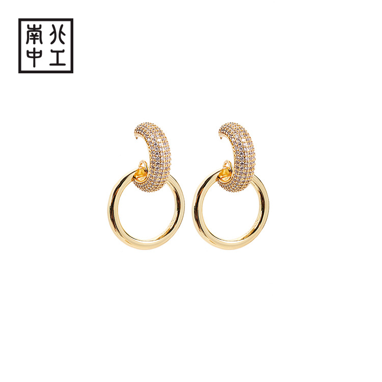 洛洋首饰 韩版东大门轻奢微镶锆石圆圈耳环ins港风亚马逊几何耳圈