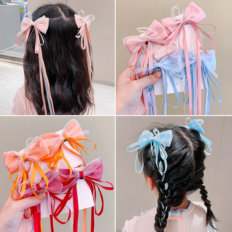 Children's Super Fairy Bow Ribbon Hairpin Baby Chinese Style Hair Knitting Headdress Girl Ancient Style Han Chinese Clothing Hairpin Hair Ornaments