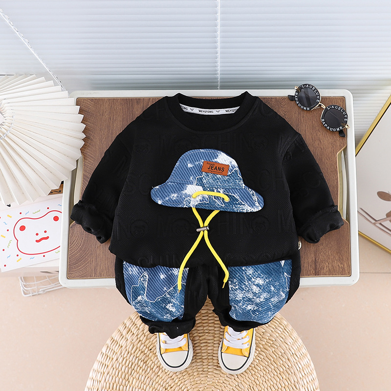 Boy's Hoody Autumn Clothing Suit Fashion Spring and Autumn 2023 New Children's Sweatpants Trendy Children's Clothing Western Style Two-Piece Suit